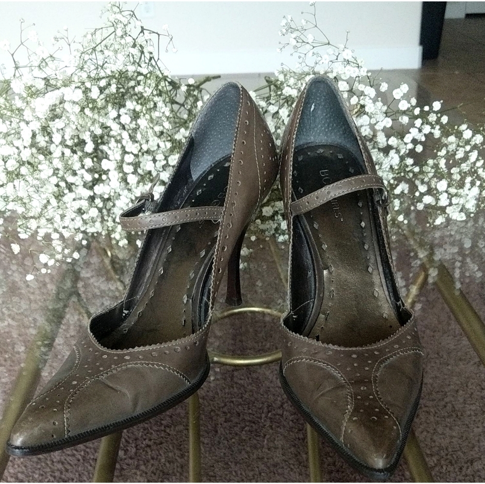 BCB Girls dark green leather pointed toe heels